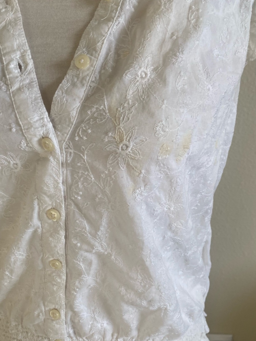 LOFT White Eyelet Ruffle Button-Front Blouse - Picture 5 of 5